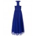 Xtraordinary Cobalt/Blue Beaded Lace Black Tulle Overlay Maxi Dress 